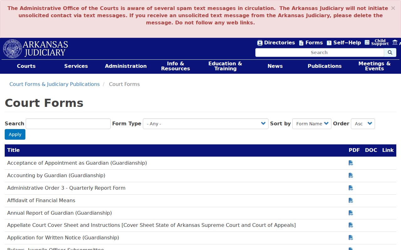Arkansas court forms page used for Howard County criminal case filings