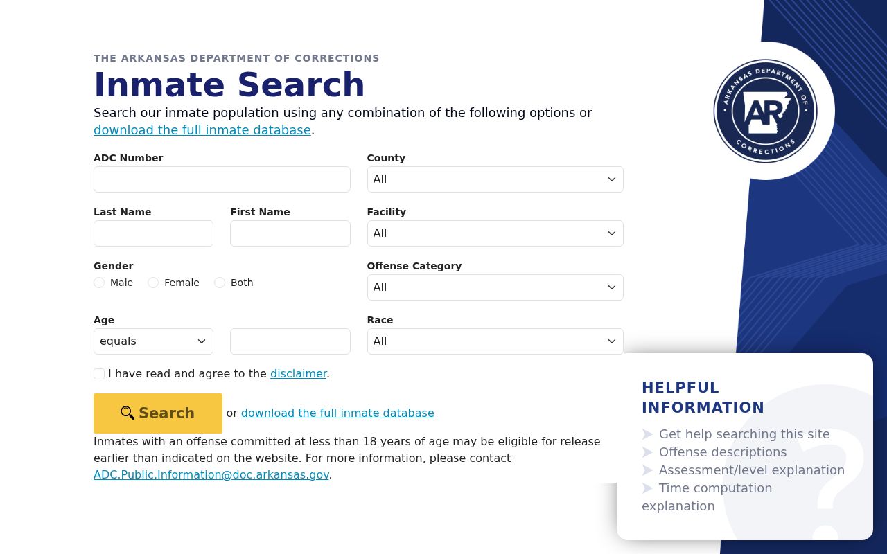 Howard County criminal history Arkansas DOC inmate search