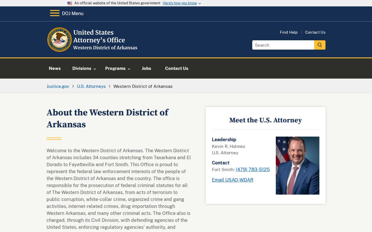 Mineral Springs federal criminal history source at the Western District U.S. Attorney
