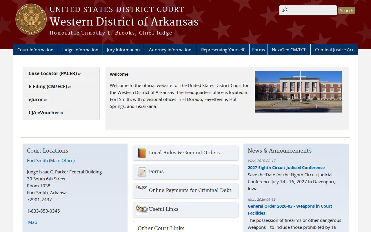 Mineral Springs federal criminal court records in the Western District of Arkansas